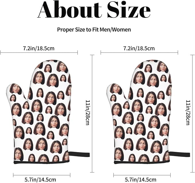 Custom Oven Mitts Personalized with Your Face Baking Gifts for Women for Kitchen Cooking BBQ Grillin-Style2, 2 Oven Mitts