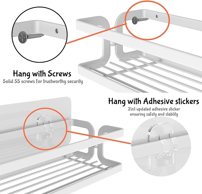 3 Pack Spice Rack Wall Mount, White | Paper Towel Holder and Hooks, Screw or Adhesive Hanging, Space Saving, For Stove, Cabinet, Pantry