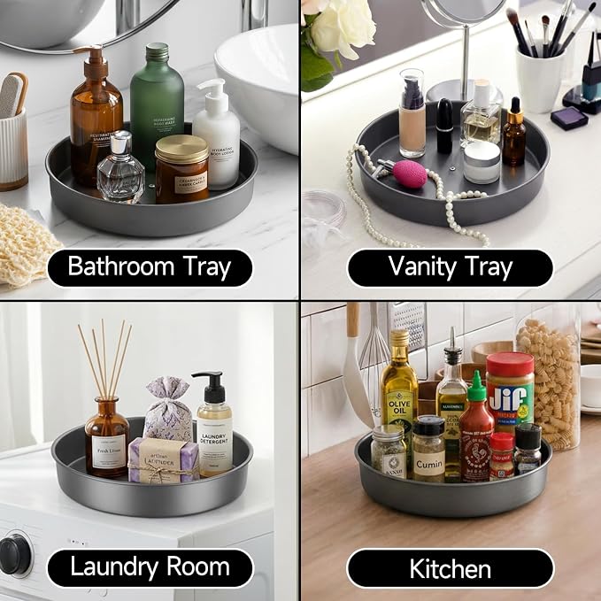 2PCS 9.8" Black Metal Lazy Susan Turntable Organizer | Non-Slip, Easy to Wipe, 360°Rotating Spinning Tray, For Cabinet, Pantry, Table Top, Fridge, Bathroom Vanity, Kitchen Decor