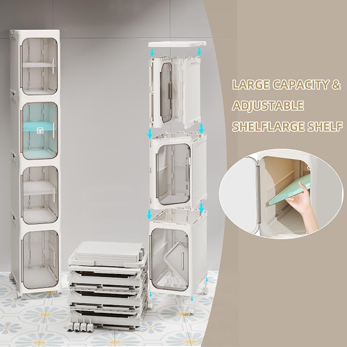 5-Tier Tall Slim Narrow Bathroom Storage Cabinet, White | Tool Free Assembly, Adjustable Shelves, Fits for Narrow Spaces, Reinforced Stability, Magnetic Clear Door