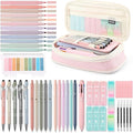 56 PCS Aesthetic School Supplies with Large Pencil Case, 5 Inspirational Ballpoint Pens, 12 Pastel Highlighters, 5 Black Ink Gel Pens, 6 Mechanical Pencils 0.5-0.7mm College Student Essentials (Pink)