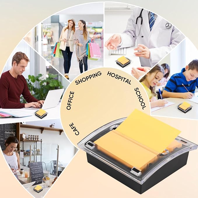 4 Pcs Pop Up Note Dispenser，Sticky Note Holder ，3 x 3 Inch，Clear Top and Black Base Sticky Notes Dispenser for School Office Home Store Classroom Desk Supplies