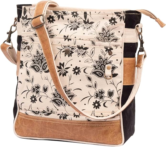 RAJERIYA Bags SEL de MER Upcycled Blossom Print Canvas & Leather Shoulder Bag, Canvas Crossbody Bags for Women