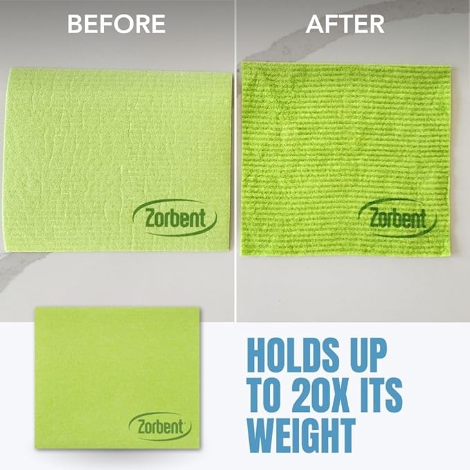 Zorbent Super Absorbent Towels 6 Pack, Green, Reusable Paper Towel Alternative, Lint Free Cleaning Cloth for Kitchen, Gym, Shoes, Travel, & Camping, Multipurpose Damp Duster, Spill & Mess Cleaner