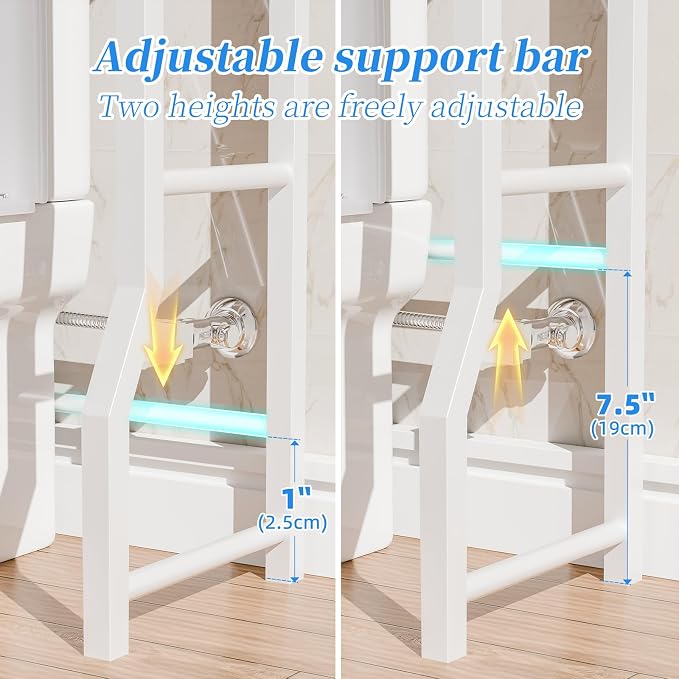 Simple Trending 4 Tier Over The Toilet Storage with Drawers, Heavy Duty Bathroom Stand Organizer Metal Shelves for Laundry, White