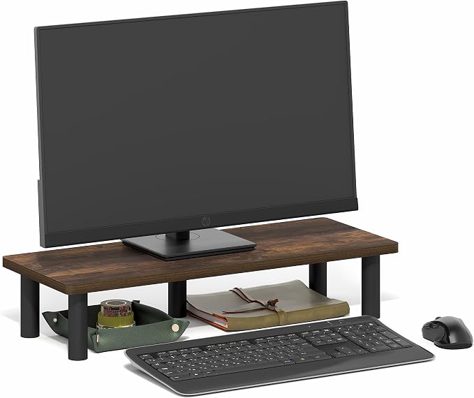 Furinno Turn-N-Tube Monitor Stand Riser, 23.6" Wide Rectangle Monitor Riser, Laptop Stand for Desk, Office Desk Accessories, Desktop Organizers and Accessories, Toolless Assembly, Amber Pine