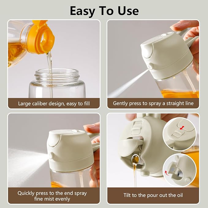 SWEET VIEW Oil Sprayer for Cooking 16oz/470ml | Glass Oil Dispenser/Pour Bottle, Kitchen Accessories, Kitchen Gadgets for Air Fryer, Salad, BBQ, with Stickers (White)