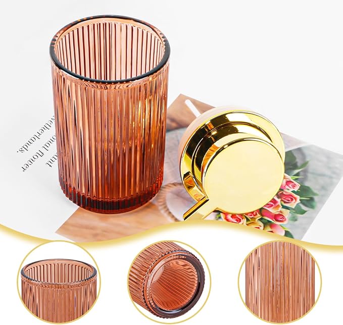 Foaming Soap Dispenser, 12 Oz Brown Glass Foam Soap Dispenser, Refillable Foam Pump Bottle Container Decorative Slim Ribbed Bottle for Bathroom and Kitchen Countertop