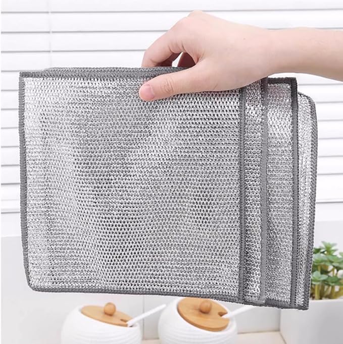 Wire Dishwashing Rag, Multipurpose Wire Miracle Cleaning Cloths for Wet and Dry, Non-Scratch Wire Dishcloth for Pots,Sinks,Stove Tops,5pcs, Sliver Grey