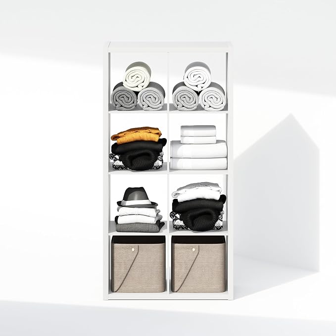 Furinno Cubic Extra Thick 8-Cube Closet Organizers and Storage, White | 14.6 x 30 x 58 in, Open Shelf Closet Storage, Closet Organizer, for Wardrobe, Bedroom, Living Room
