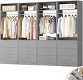 Besiost Closet System Set of 4, 8FT Closet Systems with 12 Wood Drawers, 96" Closet Organizer System with 4 Hanging Rods & 4 Shelves, Heavy Duty 96 Inch Walk-in Closet, Grey (96"L x 15" W x 80" H)