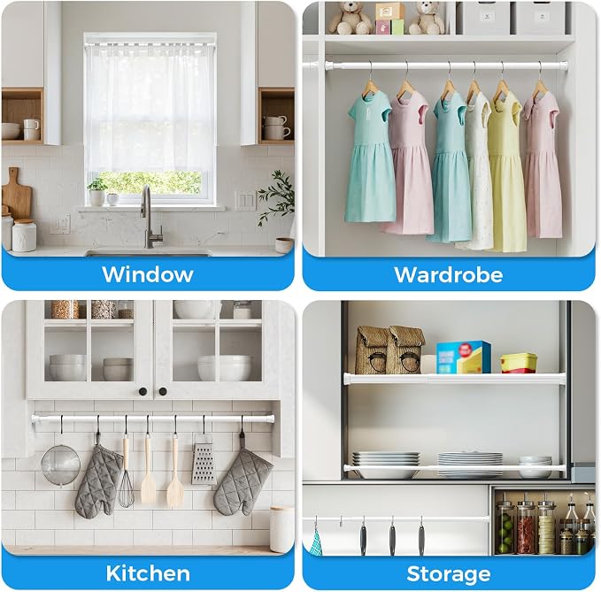 6 Pack Small Tension Rod 18 to 28 Inch White Tension Curtain Rod Adjustable Spring Curtain Rods No Drilling Expandable Pressure Short Curtain Rods for Windows,Closets,Doorway,Kitchen