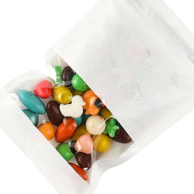 100PCS Resealable Kraft Paper Packaging Bags with Clear Window, Food Grade Heat Sealed Zipper Pouches for Coffee, Tea, Nuts, Snacks, Cookies (White, 13 * 18CM/5.0"*7.1"-100PCS)