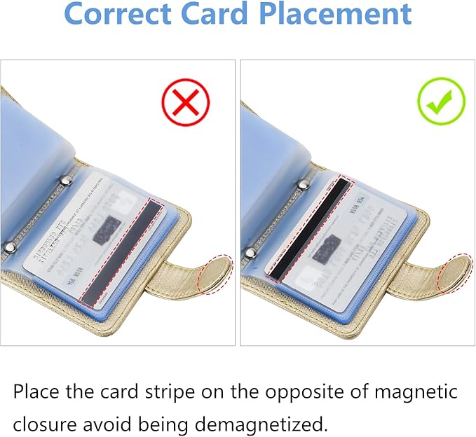 Wisdompro Slim PU Leather Credit Card Holder, Vertical Gold | RFID Blocking Wallet Debit Card Protector, Organizer Case, Card Case, 20 Card & 7 Memory Card Slots, with Magnetic Closure