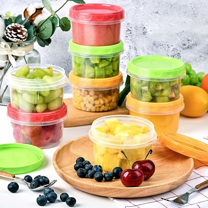 TOFLEN 8 oz Small Plastic Freezer Containers, 6 Pcs, Multicolor | Reusable Food Storage Containers with Twist Lids, BPA-free, Leakproof & Airtight, Freezer Safe, Dishwasher Safe