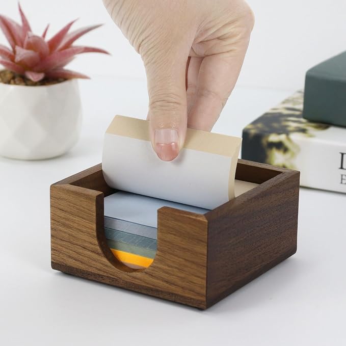 MultiBey Walnut Wood Sticky Note Holder, 3x3 Inch Self -Sticky Note Pad Holder for Desk, Post It Note Dispenser Memo Pad Holder Organizer for School Office Desk Supplies