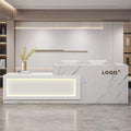 Modern Reception Desk with Counter, Front Desk Reception Counter with Lockable Drawer, Keyboard Tray & Storage Cabinet, Solid Wood Receptionist Table for Salon Office Lobby (D - Left, L 2m/78in)