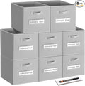 Fabric storage cubes (8 Pack) 11 Inch Cube Storage Bin, cube organizer bins with 8 Labels Window Cards & a Pen, Foldable cube organizer bins and Storage Box, Light Grey