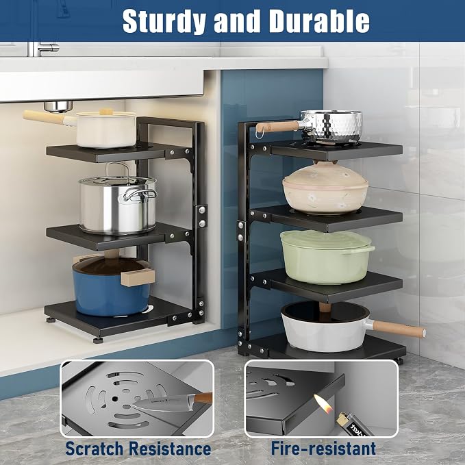 Pot Rack Organizers：CASONNIK 7-Tier Adjustable Heavy Duty Pan Organizer Rack for Cabinet ，Multiple Use Modes，Pot Rack & Pan Rack for Kitchen Counter and Cabinet