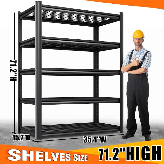 Set of 7-71"H Garage Shelving-3000LBS 5 Tier Storage Shelves,Adjustable Heavy Duty Metal Shelving Unit and Storage Large Wire Rack,Utility Steel Shelf For Shop Warehouse Industrial Pantry 71"x35"x16"