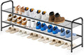 KEETDY 2-Tier Long Shoe Rack for Closet Metal Shoe Organizer for Entryway, Wide Stackable Shoe Storage Shelf with Sturdy Wire Grid for Closet Floor, Bedroom, Black