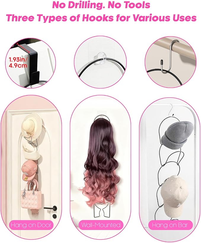 LINFIDITE 10 Pack Baseball Hat Rack Hanger Holder Organizer Multi Hook Wall Mounted Over Door Cap Display Storage Rack Holder Closet Hanging Storage Rack w Hanging Hook Mermaid Tail Black