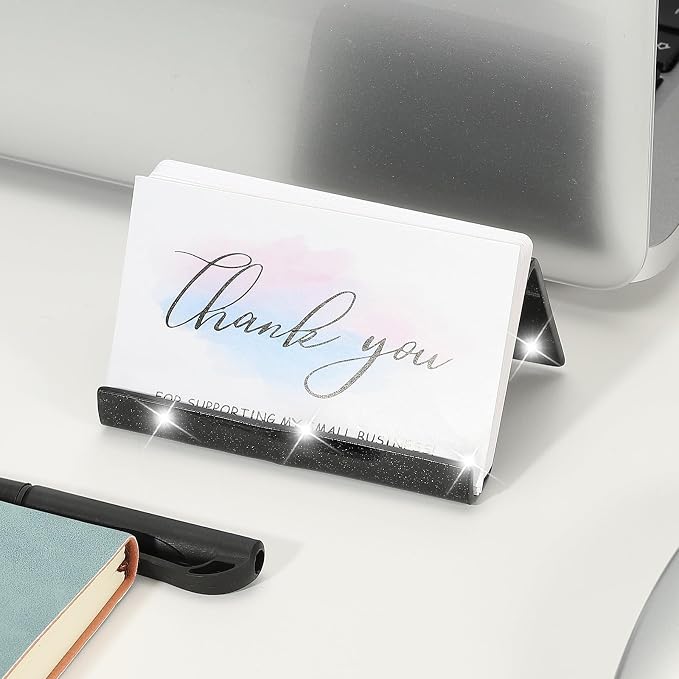 PATIKIL Business Card Holder for Desk, Acrylic Business Card Holders Shine Card Stand Organizer Cards Display for Office Exhibition, Black