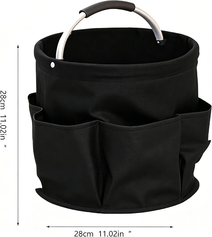 Garden Tool Bucket Organizer, Bucket Tool Organizer,5 Gallon with Aluminum Handle, Multi Side Pockets Portable Storage Caddy for Gardening Camping Car Wash (Black, Open Top)