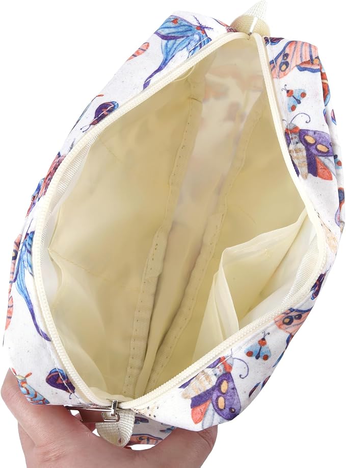 Portfolio Organizer with Multiple Pockets, Waterproof Travel Zippered Toiletry Bag, Portable Storage Pencil Pouch for Notebooks, Stationeries, Make-up, Journal Office Art Supplies.White Moth