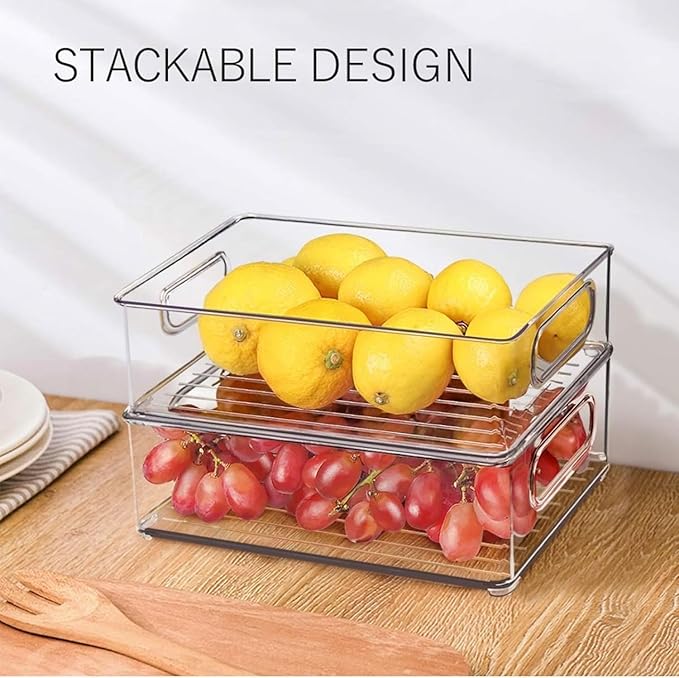 9 Pack Refrigerator Organizer Bins | 3 Sizes Clear Pantry Storage with Handles for Fridge, Freezer, Shelves, Drawer, Bins, Snack Organizer for Home & Kitchen