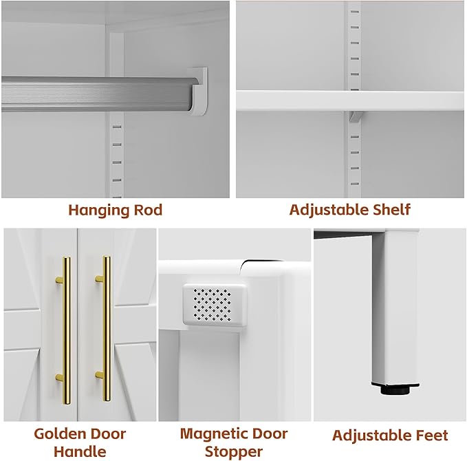 METAN Metal Wardrobe Closet with Doors,Armoire Wardrobe Closet with 1 Drawer for Bedroom,Assembly Required,White