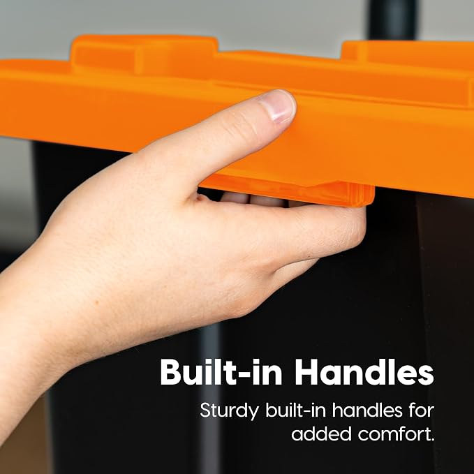 IRIS USA 3-Pack 27 Gallon Storage Bins with Lids |Made in USA| Heavy Duty Plastic Tote Containers for Truckbed Tool Box Organization, Large - Orange