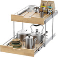 Sikarou Pull Out Cabinet Organizer,Heavy-Duty Slide Out Shelf, Wood and Wire Basket, Pull Out Drawer for for Kitchen Under Sink Space, Pantry, Bathroom, 2 Tie 26 * 21 in