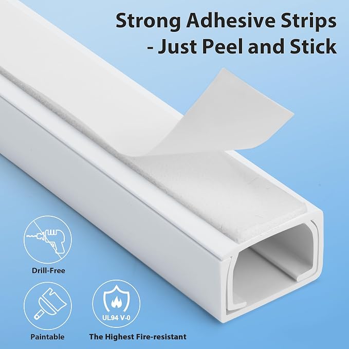 Cord Hider Wall for One Cord, 136in Cord Covers for Wires on Wall, Easy Install Cable Cover Wall, Cable Raceway White Hide Cords, Cable Hider Cord Management Wall, 8X L17in W0.6in H0.4in