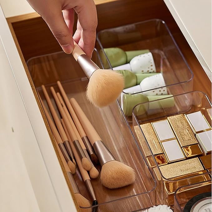 2Pcs Multi-function Household Storage Drawer Organizer Boxes Transparent PP Material Kitchen and Office Multi-compartment Storage Cases for Cosmetics Stationery and Items