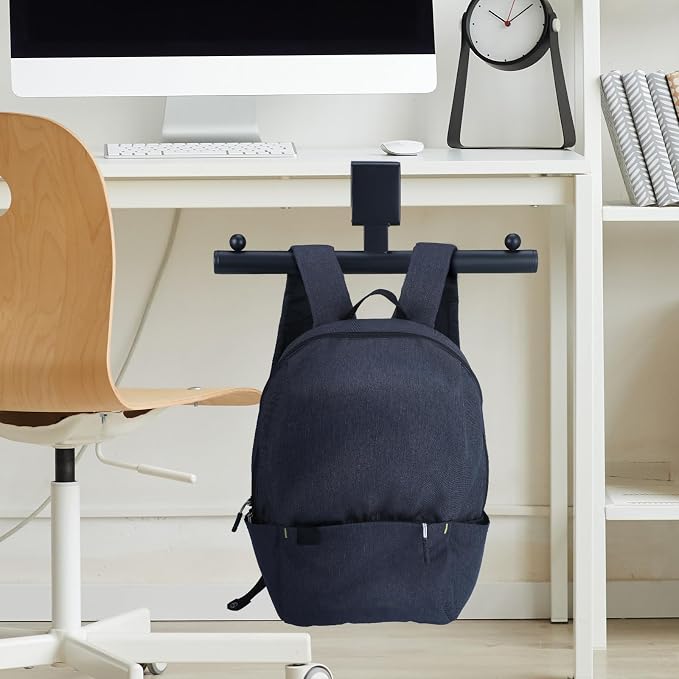 Geelin 2 Pcs Black Heavy-Duty Bag Hook for Desk or Table Bag Hanger Backpack Holder Purse Hook Table Handbag Hanger Organizer Storage Under Desk for Office Classroom Dorm Accessories