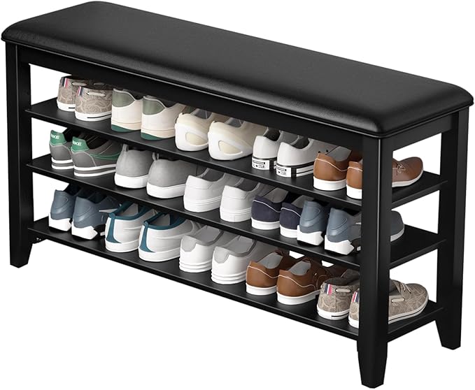 Taitiy Shoe Rack Bench Entryway Storage, Shoe Organizer Bench for Entryway, Ideal for Front Doors Entrances Hallway Mudroom Featuring Rubberwood and 3 Height-Adjustable Removable Shelve