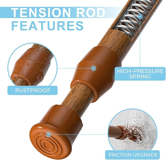 AIZESI Spring Tension Curtain Rod Short Tension Rod (Wood,12" to 19"-2Pcs)