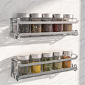 LUCYCAZ 2 Pack Wall Mounted Spice Rack for Spice Jars & Seasonings (Silver) | 8 Metal Hooks, Space-Saving,Screw or Adhesive Spice Shelf Hanging,for Kitchen Cabinet,Pantry Door,RV,Camper Spice Orgnaizer