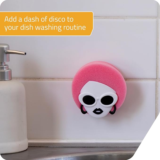 PELEG DESIGN New Dishco Girl Sponge Holder for Kitchen Sink, Cute Sponge Holder with Retro Groovy Design, Drains and Dries All Sponges, 1 Sponge Included