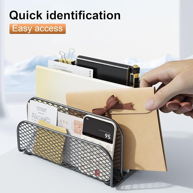gianotter Mail Organizer Countertop | Mail Sorter with 3-Slot Mail Holder Letter Holder for Desk Bill Organizer for Office Receipts and Letter Paper Storage