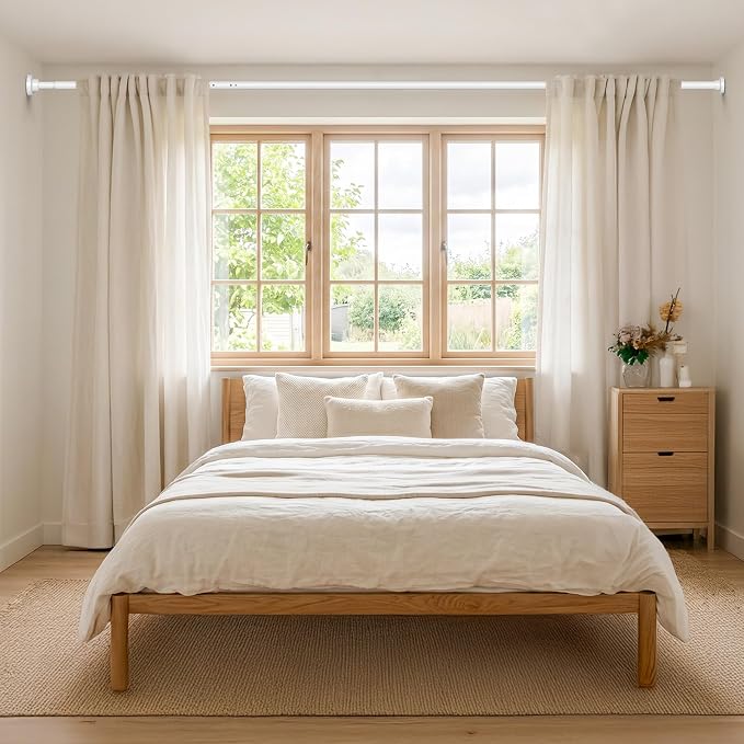 Long Tension Curtain Rod 40-113inch White Curtain Rods no Drilling Adjustable Tension Rod for Windows,bathroom,Patio,Doorway,Heavy Duty Spring Rods Diameter 1.26inch