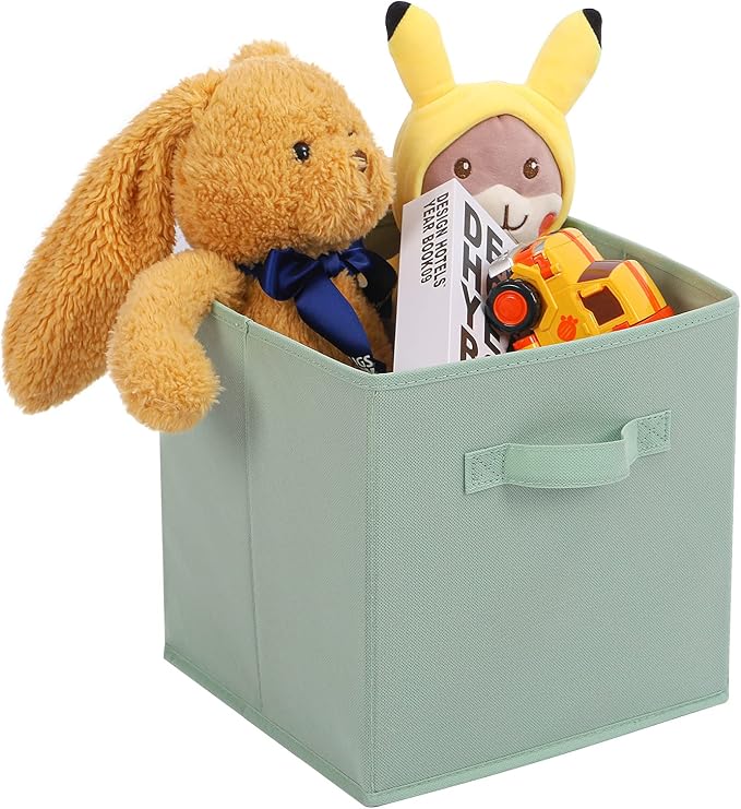 Stero Fabric Storage Bins 6 Pack Fun Colored Durable Storage Cubes with Handles Foldable Cube Baskets for Home, Kids Room, Closet and Toys Organization Cyan, Green, Yellow
