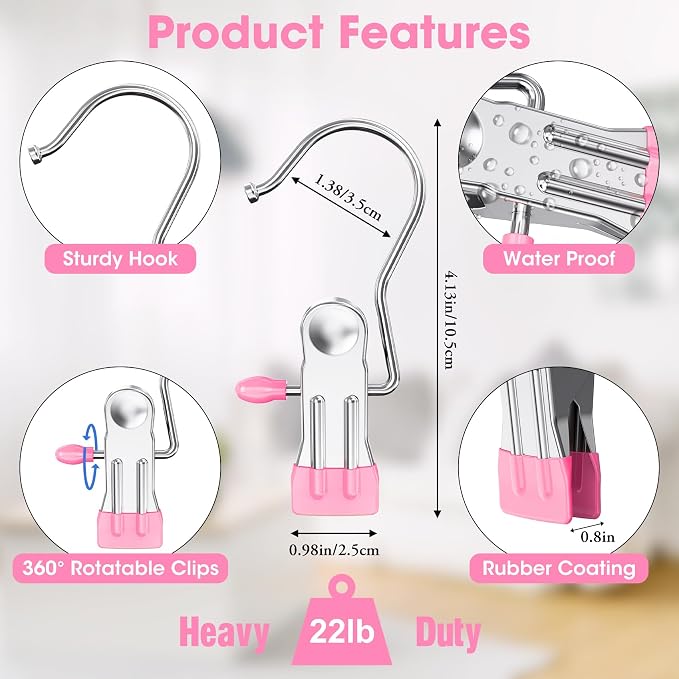 60 Pack Boot Hangers Clips for Closet, Laundry Hooks Hanging Clips Pants Hangers with Clips Legging Organizer Clothes Pins Hanger Clips for Closet Organizer Towel Socks Hats Jeans Home Travel Pink