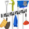 reliahom Broom Holder Wall Mount Mop Hanger Tools organizer 4Racks 5Hooks | Adjustable Mop Broom Wall Hanging Heavy duty Tools Storage Rack Space-saving for Garage,Kitchen,Laundry Room,Garden, Black