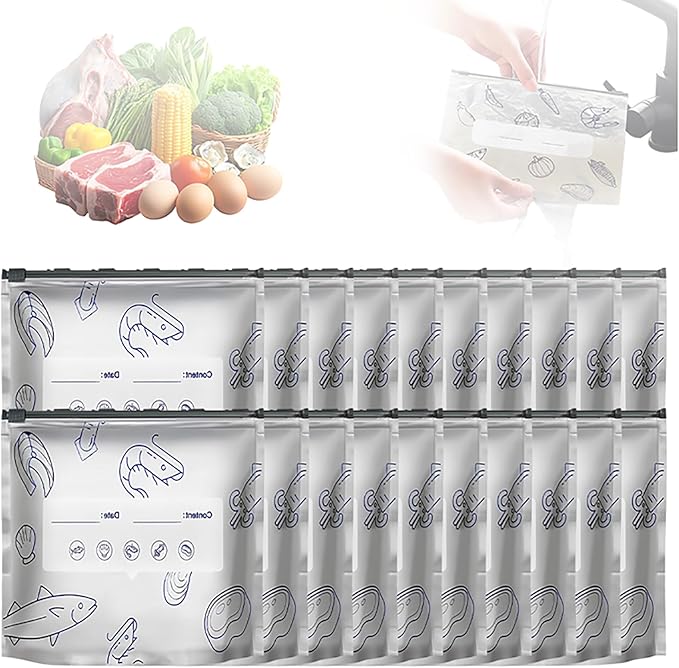 Reusable Aluminum Foil Sealable Storage Bags, Upgrade Reusable Food Storage and Preservation Slider Bags with a Stand-Up Bottom Design Preservations Bags for Kitchen (L(10.23 * 11.41in), 20pcs)
