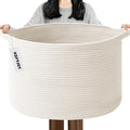 65L Large Blanket Basket,Woven Rope Laundry Basket Hamper with Handles,Decorative Nursery Basket Storage Bin for Toys, Pillows , Clothes Organizer, Living Room, Bedroom, Bathroom, White
