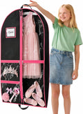 Dance Garment Bags for Dancers, 40" Garment Bags for Hanging Clothes with 3 Clear Zipper Pockets, Cheer Uniform Garment Bag for Suits, Travel & Sports Jersey (Black Pink, 1 Pack (40 inches))