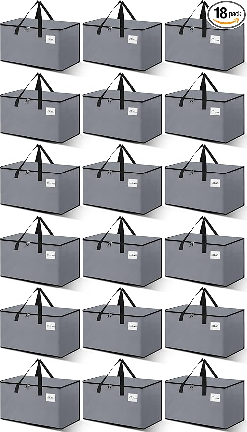 NATURELUX Heavy Duty Moving Bags - Extra Large Packing Bags and Storage Totes, Collapsible and Foldable Option for Moving and Storage, Grey, 125 L - 18 Pack