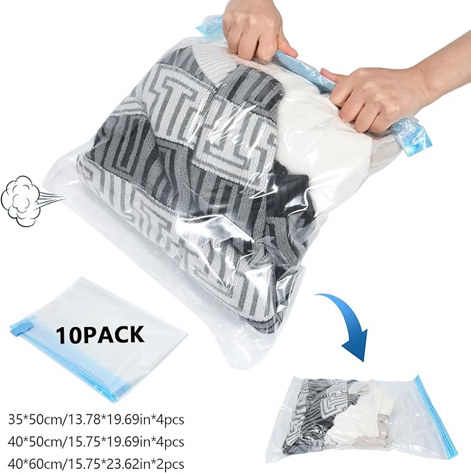 Extra Large Storage Bags Set Heavy Duty Moving Totes with Handles, Waterproof Dual-Way Carrying Design with Vacuum Storage Bag Combo,College Dorm,Traveling,Camping(6 Moving bag & 10 Vacuum Seal Bags)
